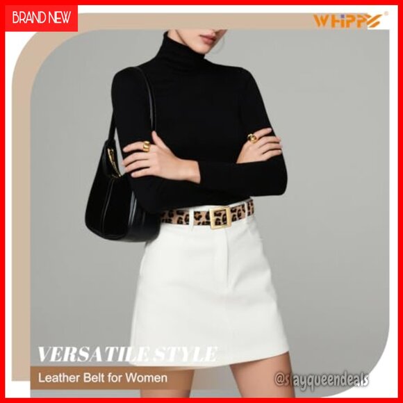 Women\'s PU Leather Belt with Square Gold Buckle for Jeans Dresses